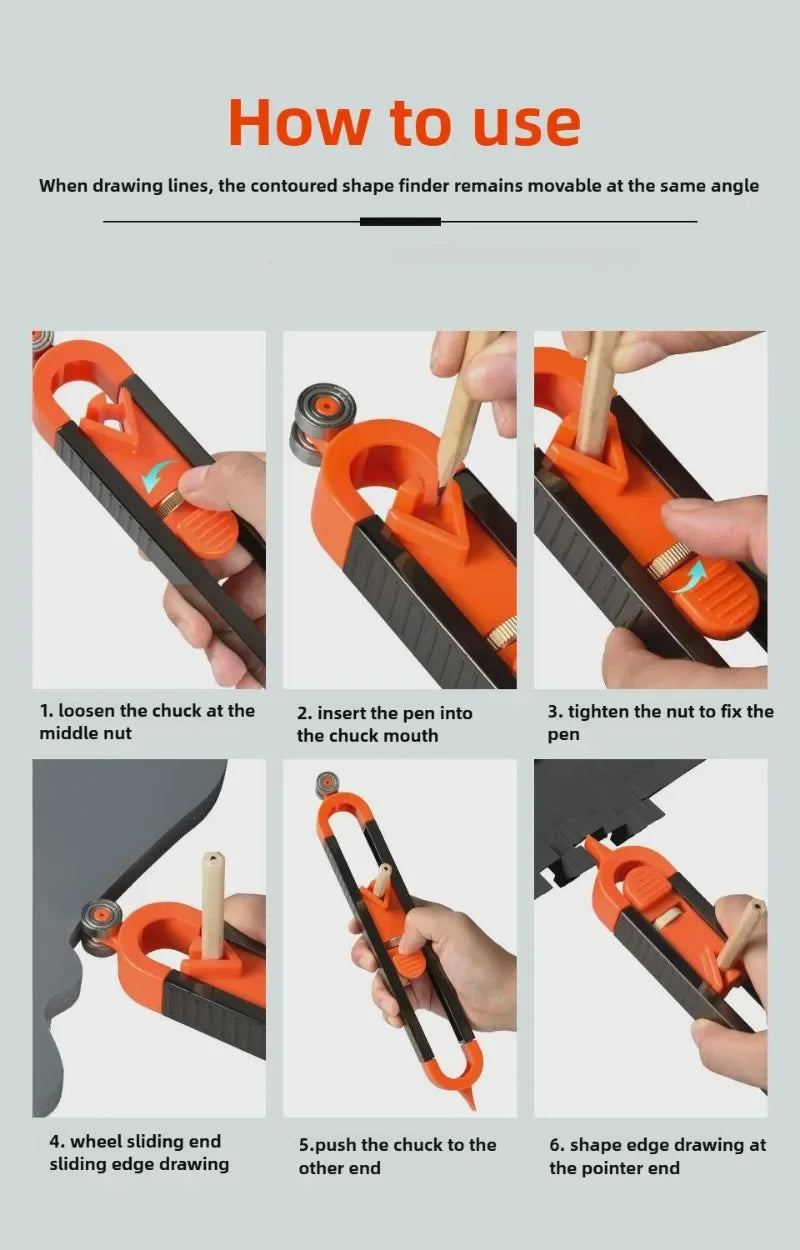 Profile Scribing Ruler with Adjustable Locking Mechanism for Irregular Contour Measurement - Precision Woodworking Gauge Tool
