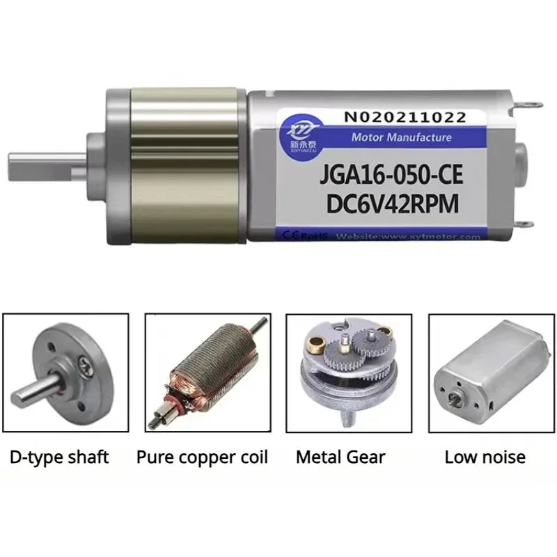 1PC DC 6V 12V Gear Motor 12-923RPM CW CCW Speed Reduction Gearbox Motor JGA16-050 Electric Engine DIY Accessories Car Boat Model