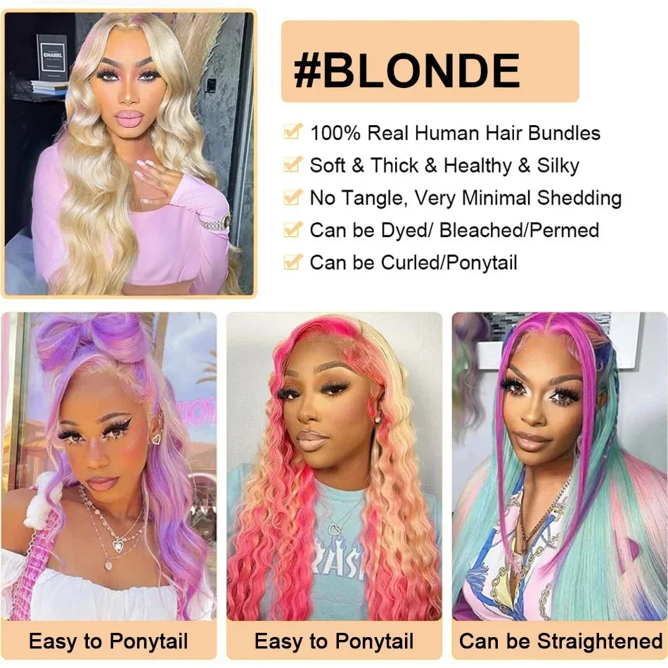Colored Blonde 613 Human Hair Bundles 30 Inch Honey Blonde Body Wave Bundles 100% Unprocessed Raw Human Hair Extensions Bundles