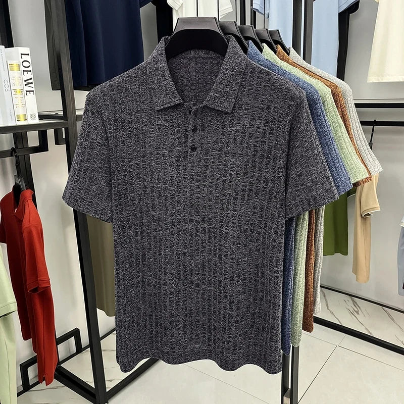 Men's Streetwear Polo - Vertical-Grain Knit, Soft Stretch Lapel