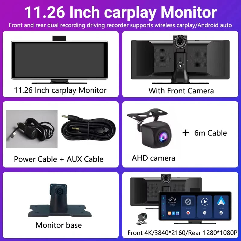 11.26" Universal Portable Wireless CarPlay & Android Auto Screen
