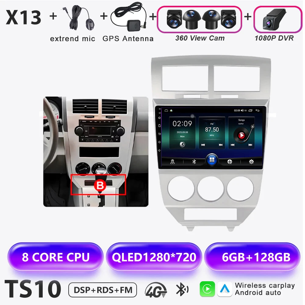 Car Stereo with Apple CarPlay & Android Auto, Compatible with Dodge Caliber & Jeep Compass MK