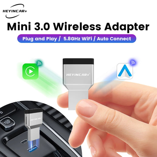 HEYINCAR 2-in-1 Wireless CarPlay Dongle & Android Auto Adapter — AI Smart Box for Wired-CarPlay Cars