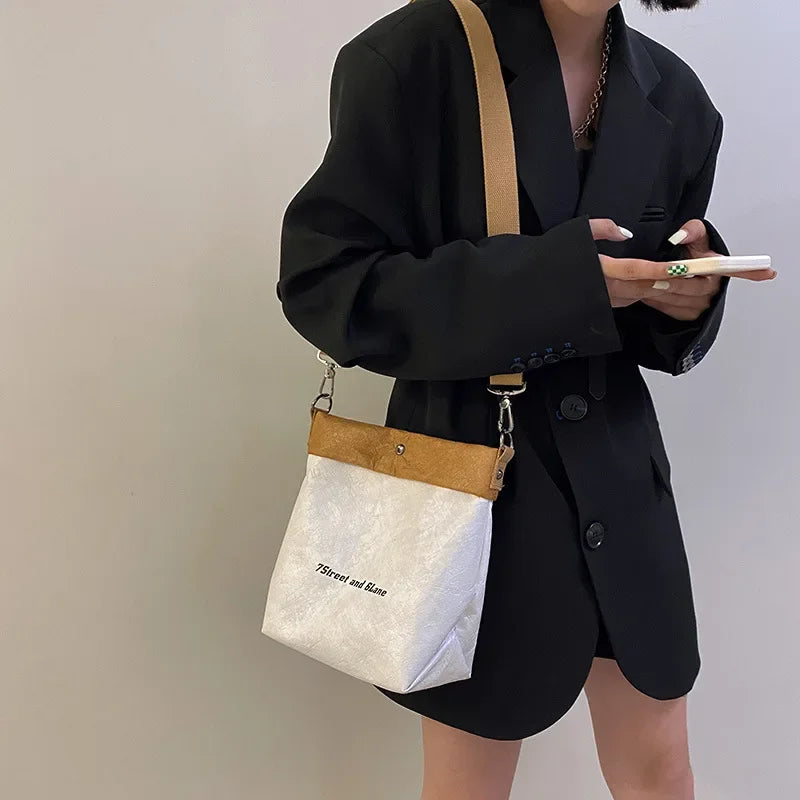 Women's Small Kraft Paper Bucket Bag - Roll Top Shoulder Purse - photo 3