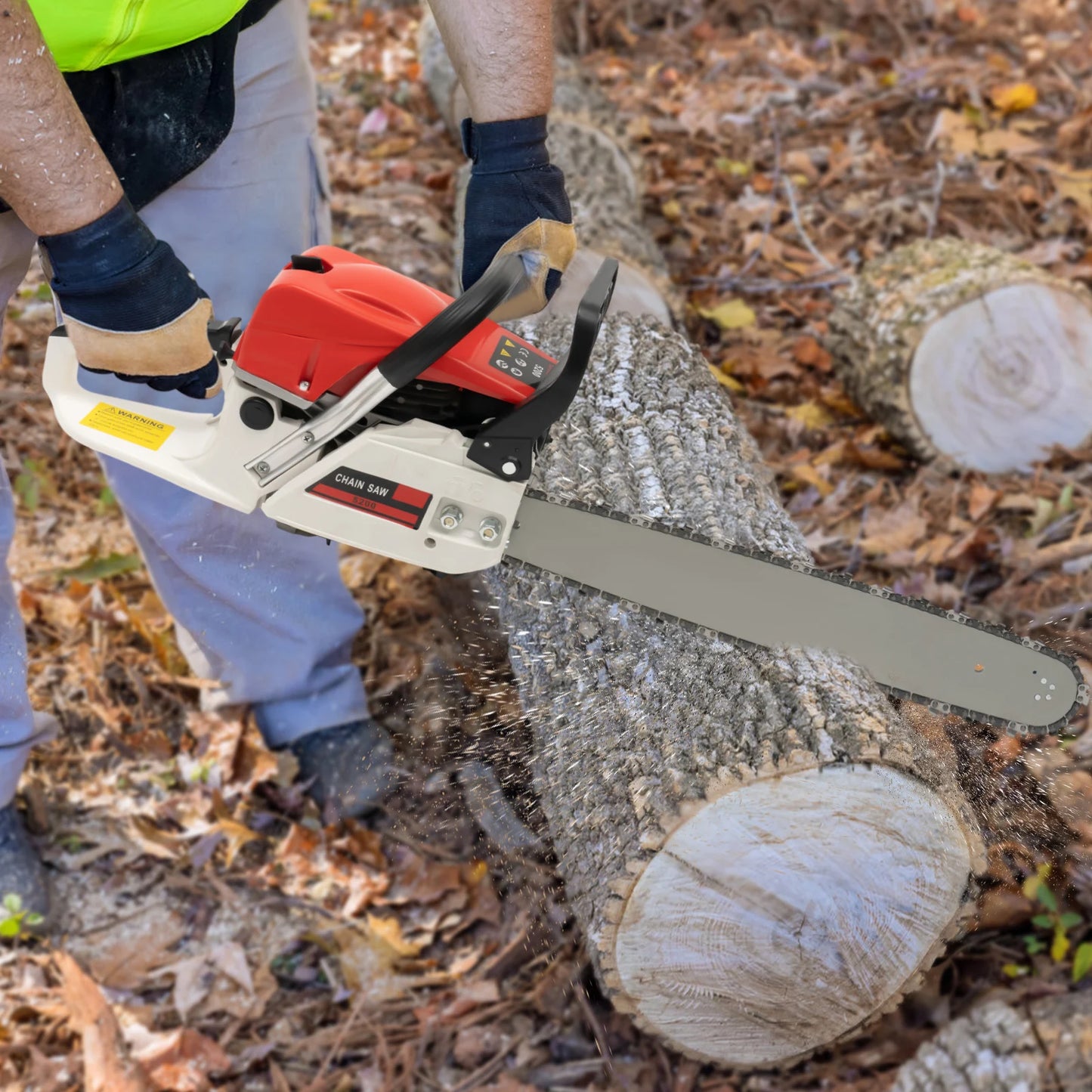 52cc Gasoline Chainsaw — 20" Bar, 7500 RPM Heavy-Duty Saw with Tool Bag