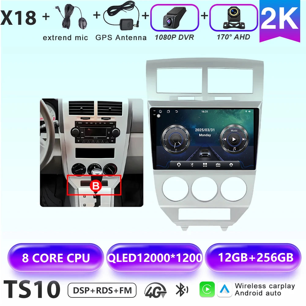 Car Stereo with Apple CarPlay & Android Auto, Compatible with Dodge Caliber & Jeep Compass MK
