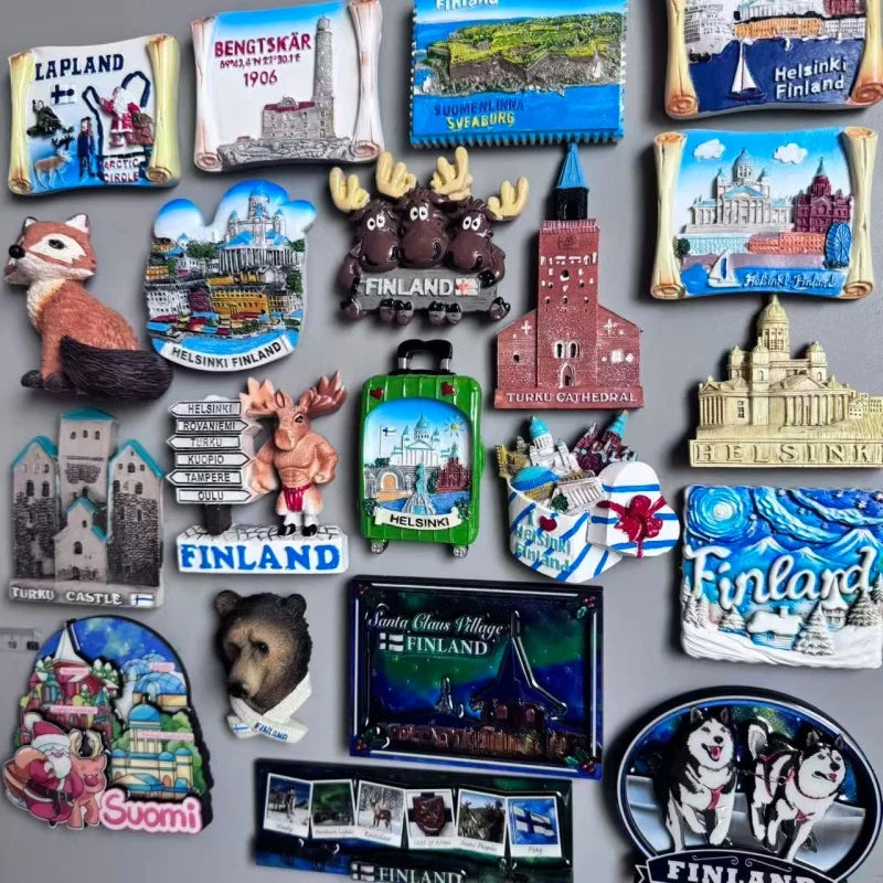 Finland Tourist Souvenir Fridge Magnets Helsinki Bengtskar Turku Cathedral Suomi Lapland Aurora Moose Finnish Reindeer HomeDecor