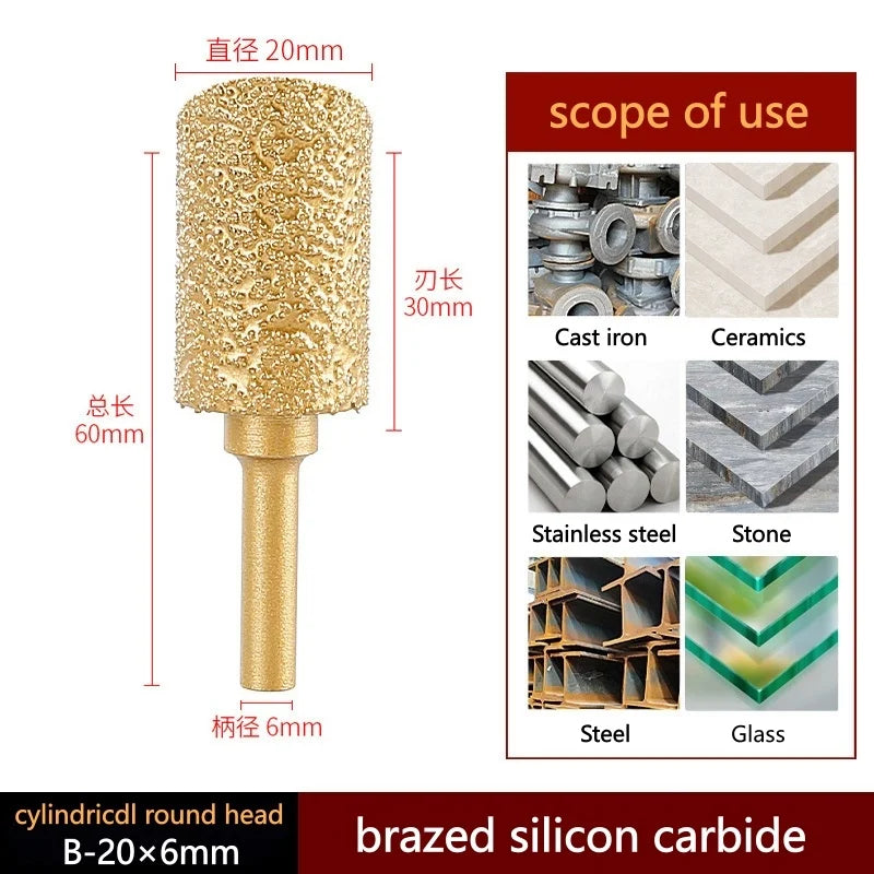 6mm Shank Brazed Diamond Grinding and Polishing Head for Cast Iron Stone Marble Tile - Deburring Metal Processing  Carve