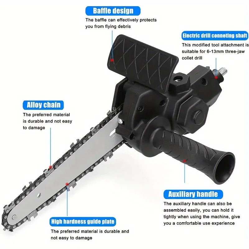 4/6“Mini Chainsaw Drill Conversion Electric Handheld Lawn Garden Saw Woodworking Log Cutting Home Use Portable Power Tool