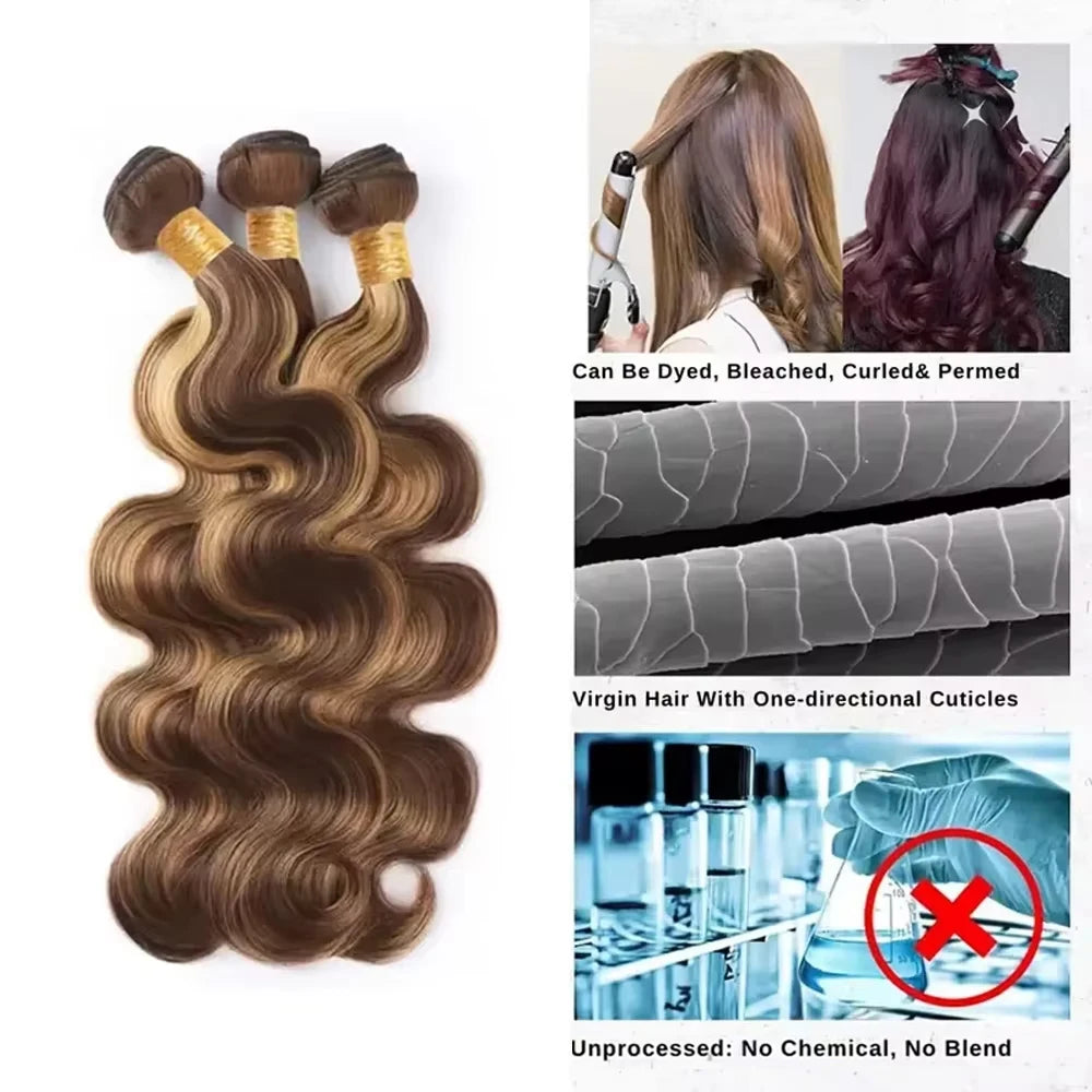 38 40 Inch Highlight Ombre Body Wave Bundles Real Human Hair Colored P4/27 Honey Blonde Brazilian Raw Hair Bundles Extensions