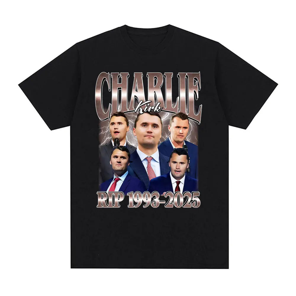 Comical Charlie Kirk RIP 1993-2026 Political Commemorative Retro Graphic Men and Women Summer Print Pure T-shirt