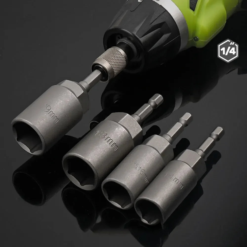 10/15Pcs Length Deepen Impact Socket Adapter 5.5-19mm Power Nut Driver Socket Set 1/4-inch Screwdriver Key Head Hand Tool Set