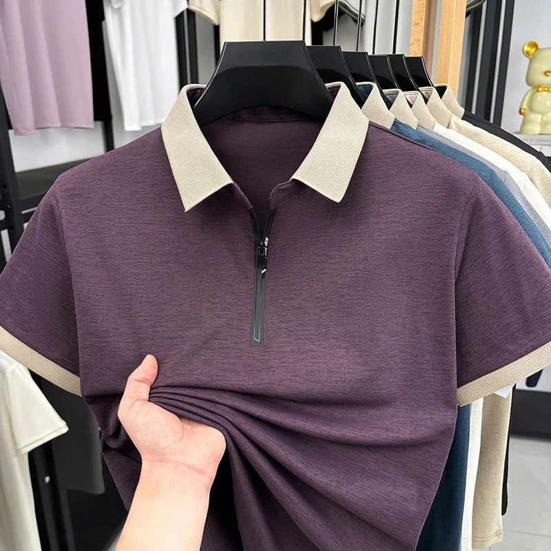 Men's Half-Zip Polo - Cool Fabric Lapel, Daily & Business Wear