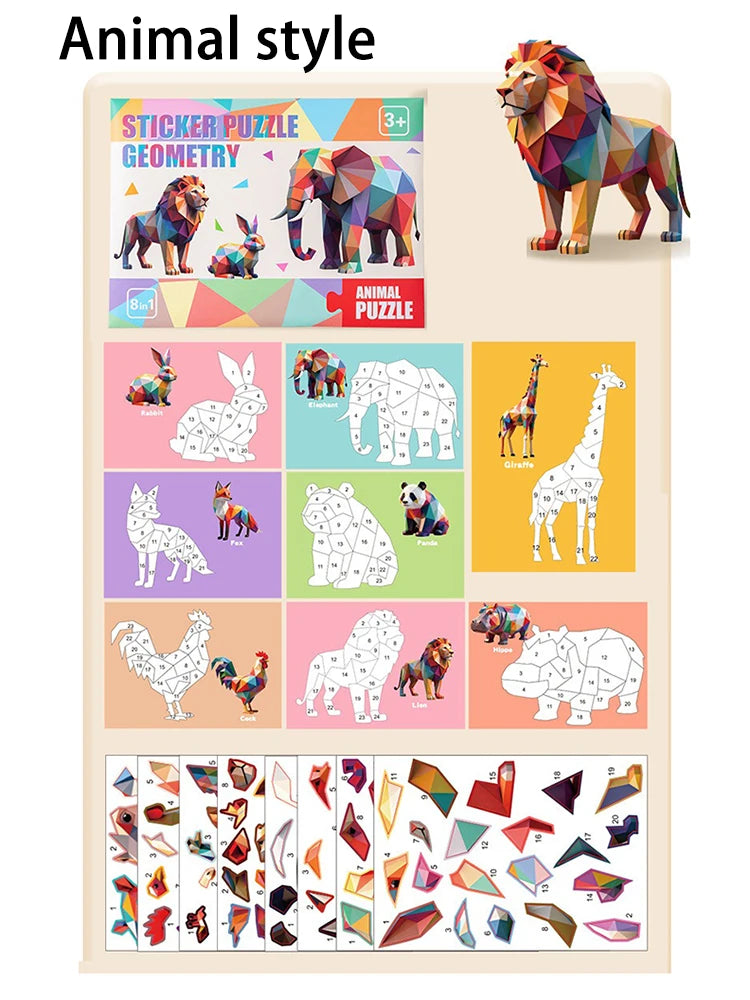 3D Puzzle Stickers DIY Craft Kits Animal Collage 5 Themes Back-to-School Gift Creative Educational 9-PCS Kit with Clips