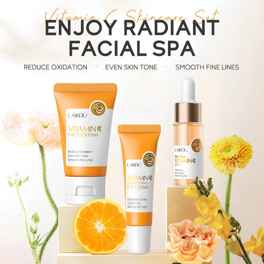 Vitamin C Skin Care Set - 3 Piece Face Cream, Serum and Eye Cream Kit