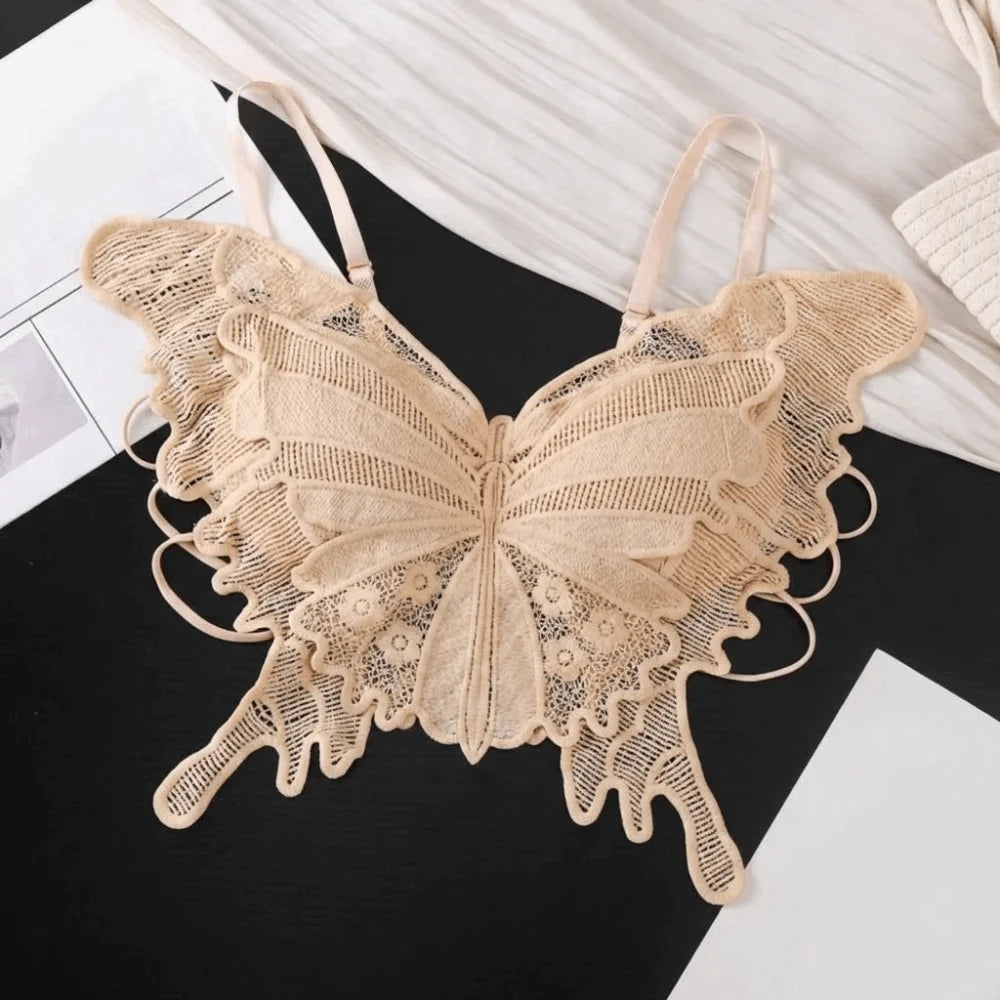Sweet Backless Butterfly Bras Slim Fit Padded Lace Camisole Flower Korean Style Hollow-out Vest Tops Beach Wear