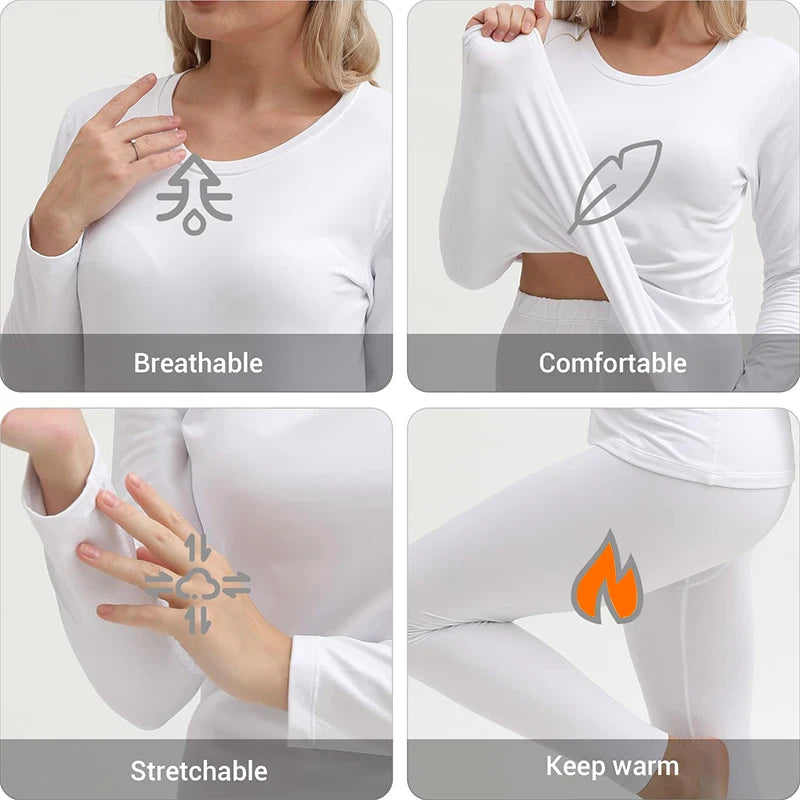 Women's Fleece Lined Long Johns - Thermal Top and Bottom 2-Piece Set - photo 3