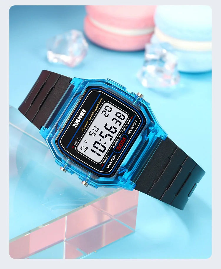 Skmei Women Digital Watches Fashion Transparent Case TPU Strap Led Waterproof Swimming Sports Wristwatch Female Alarm Clock