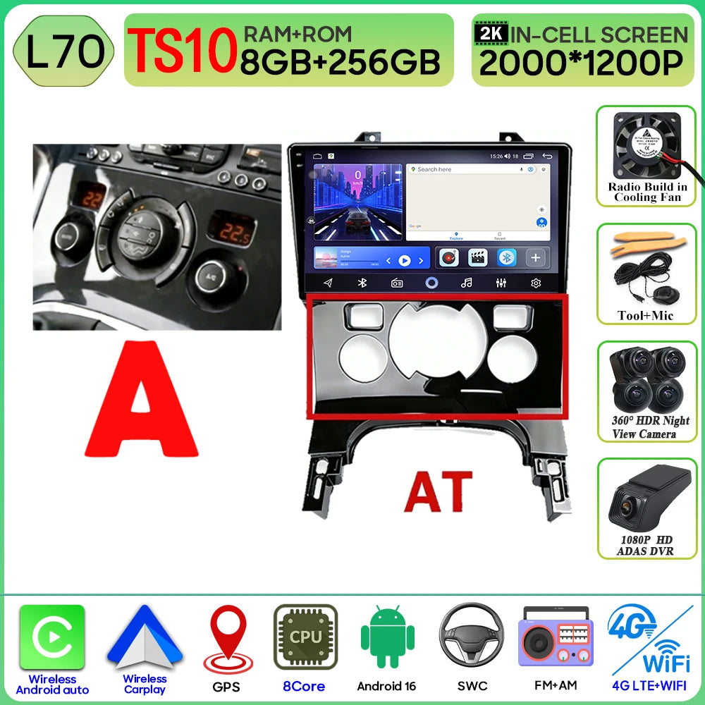 Carplay Android 16 For Peugeot 3008 5008 AT MT 2009 2012 -2016 Screen Video Car Radio GPS Navigation Car Monitor DVD DSP Stereo