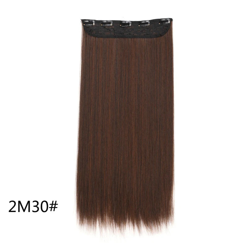 Synthetic 5-Clip One Piece Invisible Hair Extensions Long Straight 24Inch Heat Resistant Hairpiece for Women