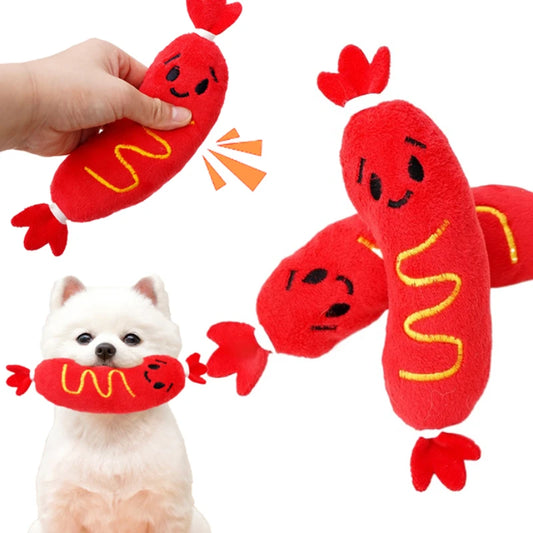 Hot Dog Squeaky Plush Toy - Bite-Resistant Puppy Chew
