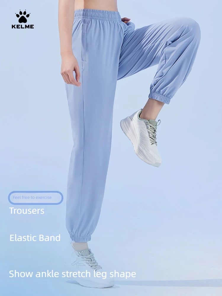 KELME Sunscreen Ice Silk Sweatpants Women Summer Quick Dry Outdoor Cool Feeling Running Drawstring Yoga Pants