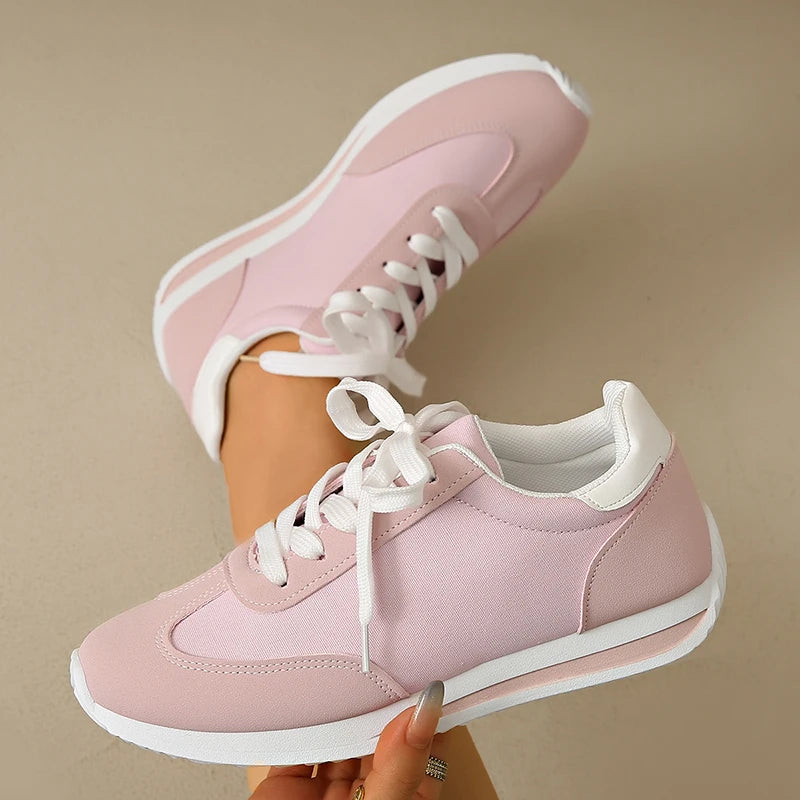 Patchwork Platform Sneakers for Women — Lightweight Lace-Up Sports Shoes, Plus Size