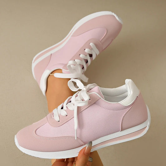 Patchwork Platform Sneakers for Women — Lightweight Lace-Up Sports Shoes, Plus Size - photo 4
