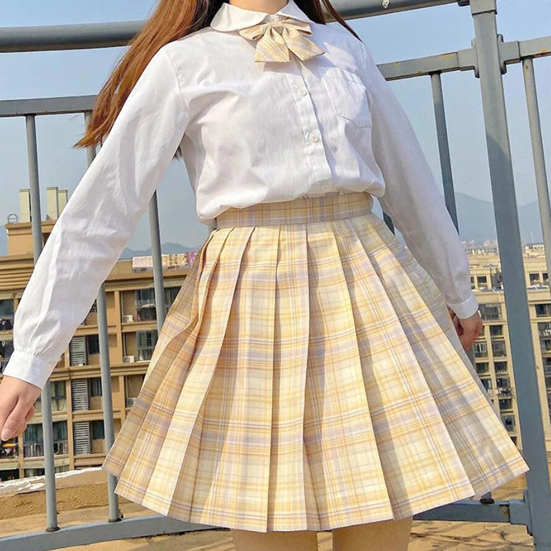 ZOKI Plaid Pleated Mini Skirt – Bow Knot High Waist Preppy Style | Harajuku Aesthetic Women's A-Line Dance Skirt | S-XXL