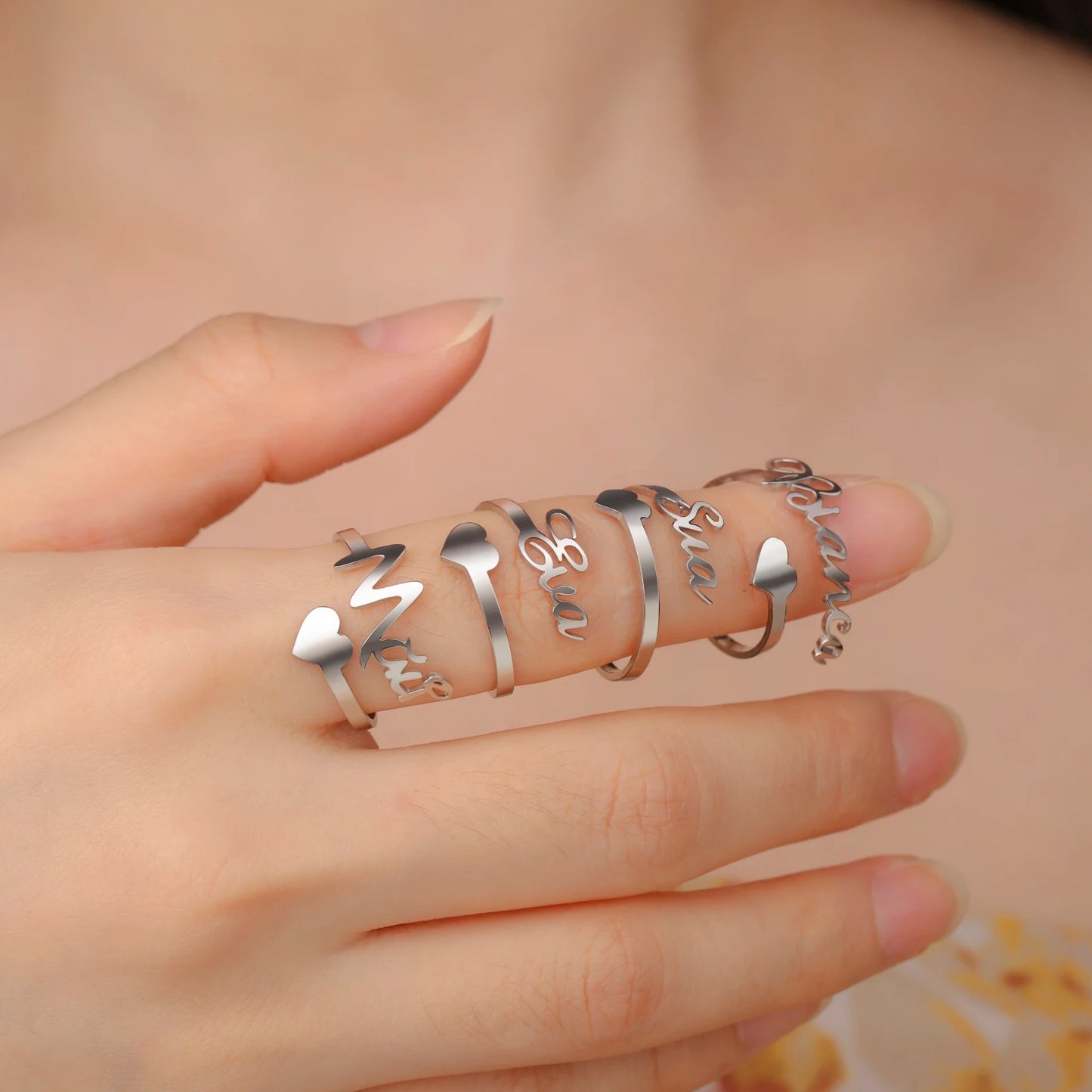 Custom Double First Name Finger Ring For Women Men Personalized Couple Family Gift Gold Color Stainless Steel Metal Jewelry