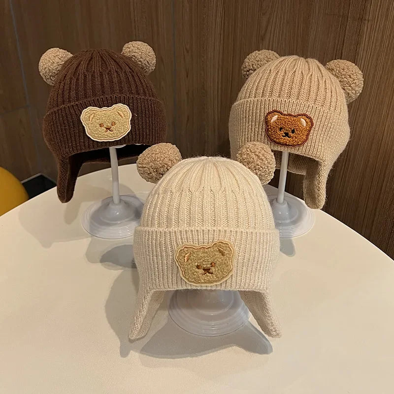 Toddler Bear Ear Knit Hat - Thick Warm Winter Ear Flap Cap - photo 2