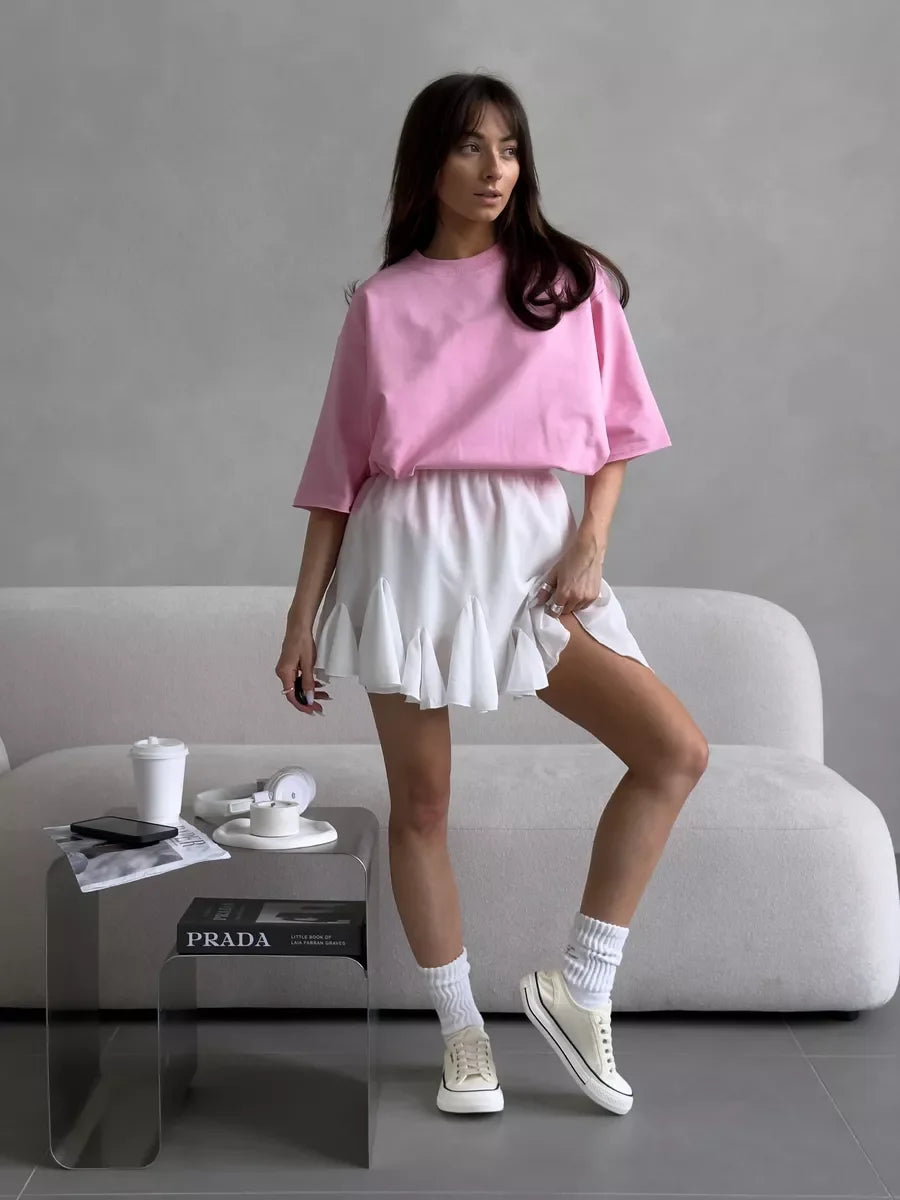 Hirsionsan Summer Casual Oversized T-shirts Women 100% Cotton Pink Loose Tees 2026 New Cusual Solid O Neck Female Aesthetic Tops
