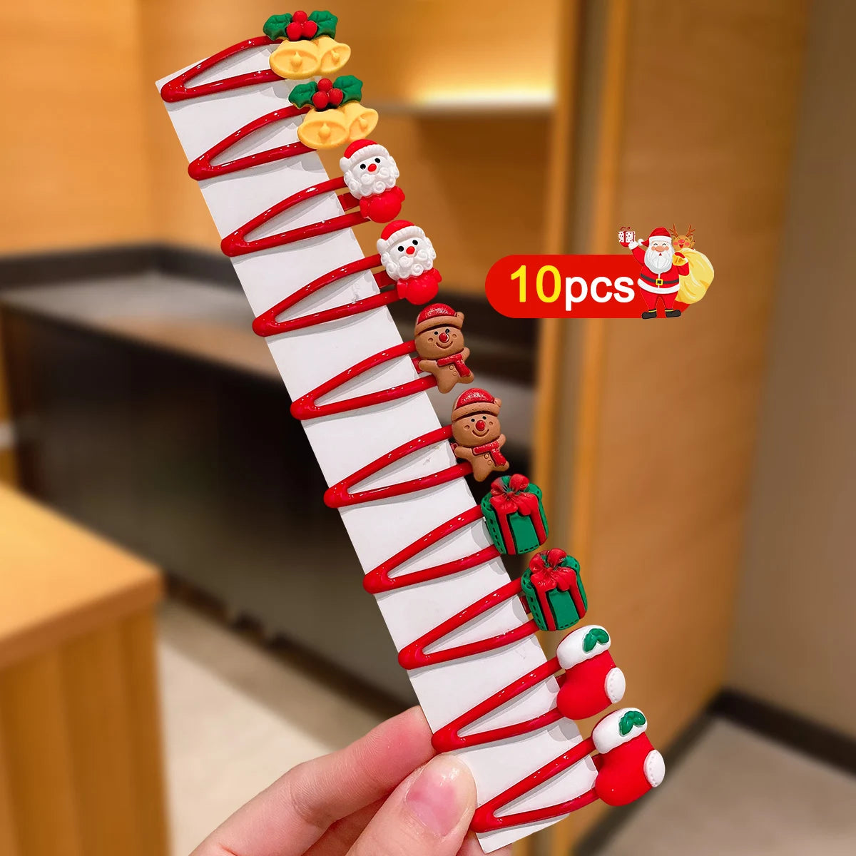10pcs Girls Christmas Hair Clips Cartoon Santa Snowflake Reindeer Tree Penguin Bear Bell Fashionable BB Bows for Holiday Parties