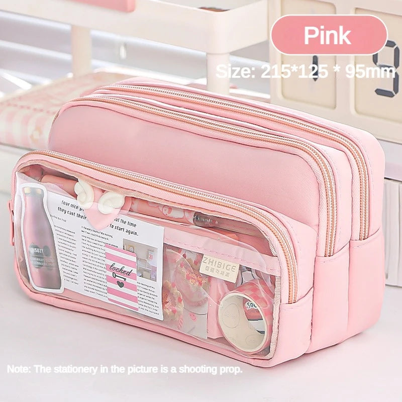 Clear Transparent Pencil Case, Large Capacity Multifunctional Stationery Storage Bag for School Students, Durable & Convenient