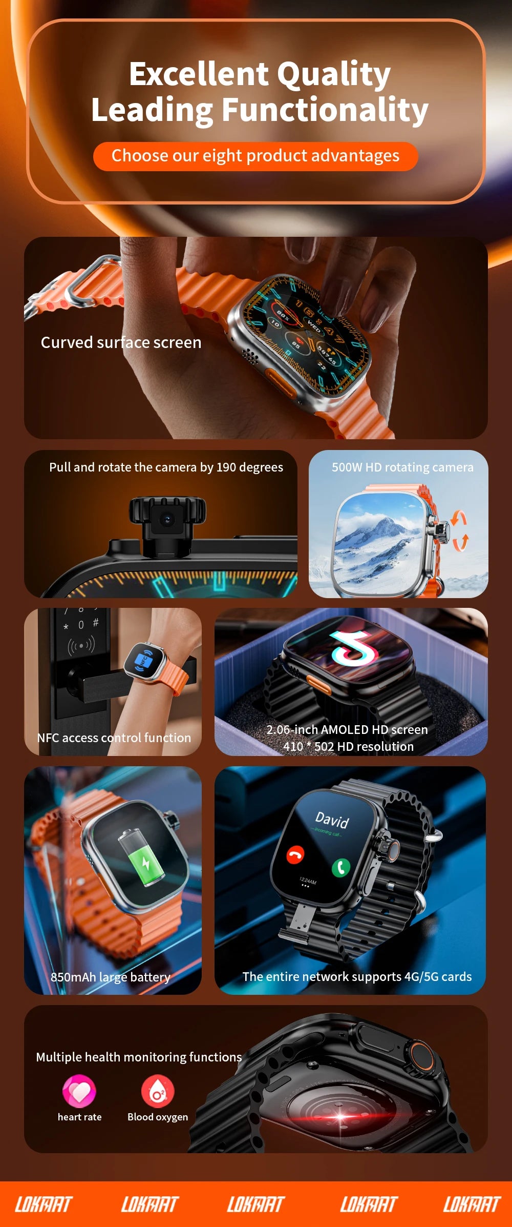JC02 Pro 5G Smartwatch 2.29inch Amoled Curved Display S10 Ultra Smart Watch With Rotary Camera GPS WIFI NFC Compass Video Call