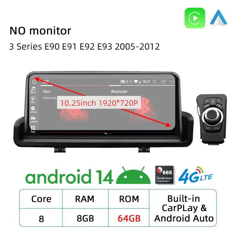 Android 14 E90 CarPlay For BMW 3 Series E90 E91 E92 E93 2005-2012 Car Multimedia Player GPS Stereo WIFI Head Unit Auto Radio