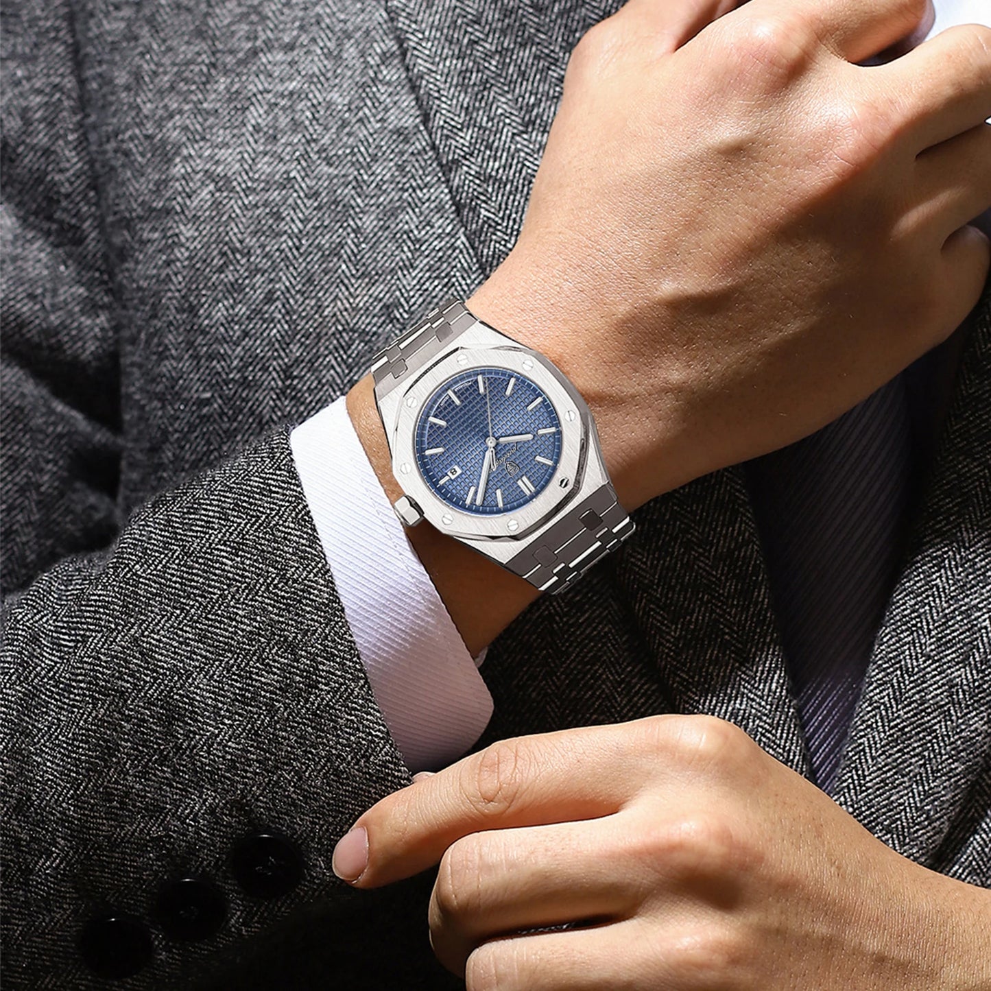 POEDAGAR Men's Quartz Watch — Stainless Steel, Luminous Dial