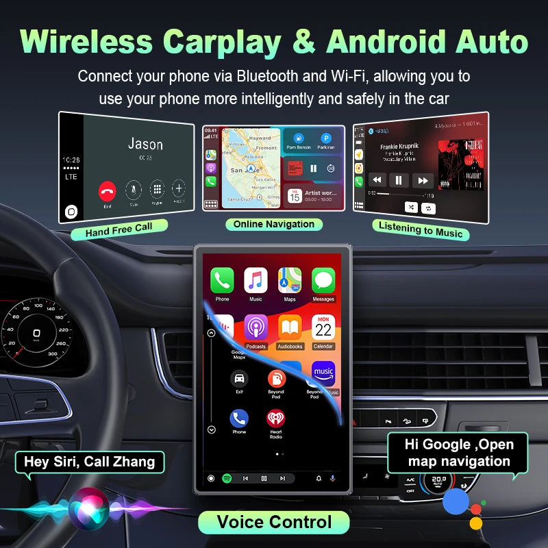 7" Portable Wireless CarPlay & Android Auto Display Screen