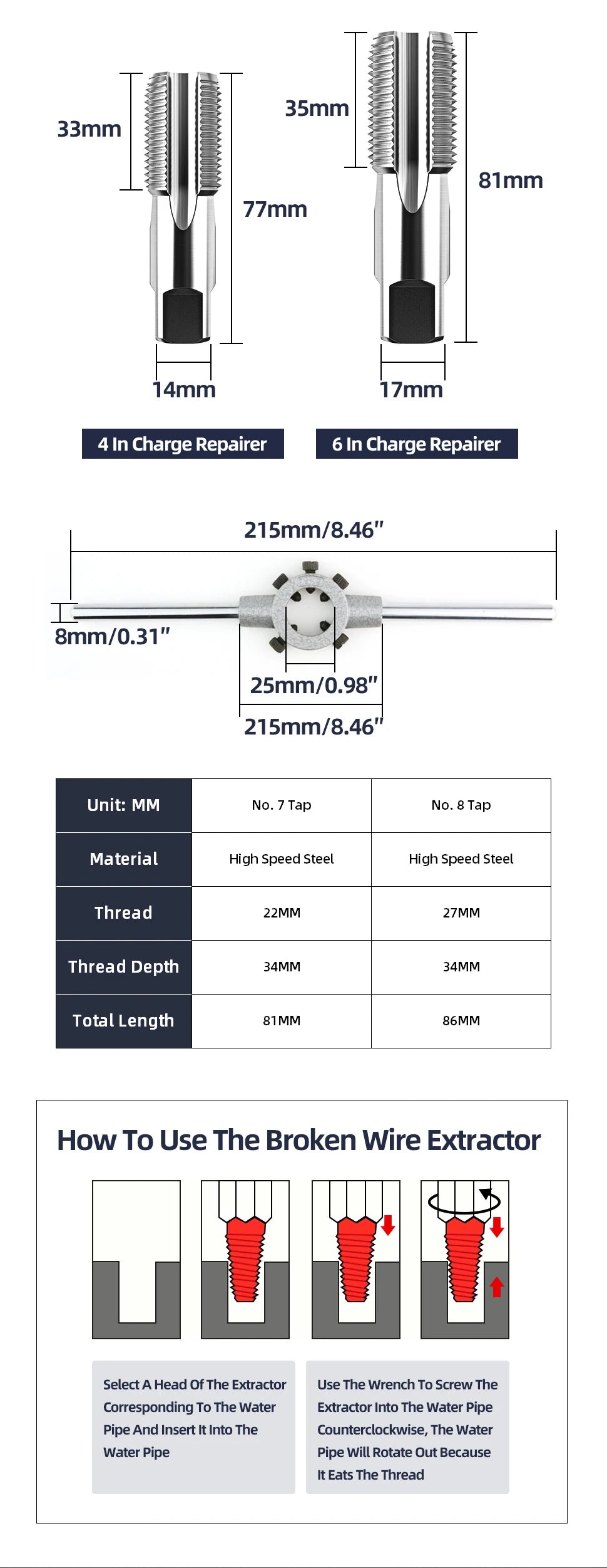 TOOLEYE Double Head Screw Extractor Drill Bits Set Damaged Water Pipe Broken Bolt Screws Remover Tools Valve Thread Repair Taps