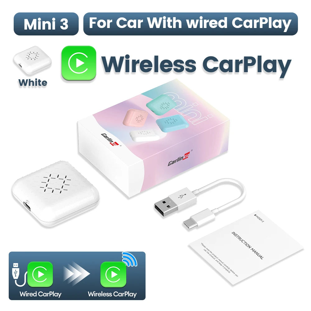 2026 New CarlinKit Mini Smart Car Dongle Wired To Wireless CarPlay Adapter Car Intelligent Systems Upgrade WiFi BT Auto Connect