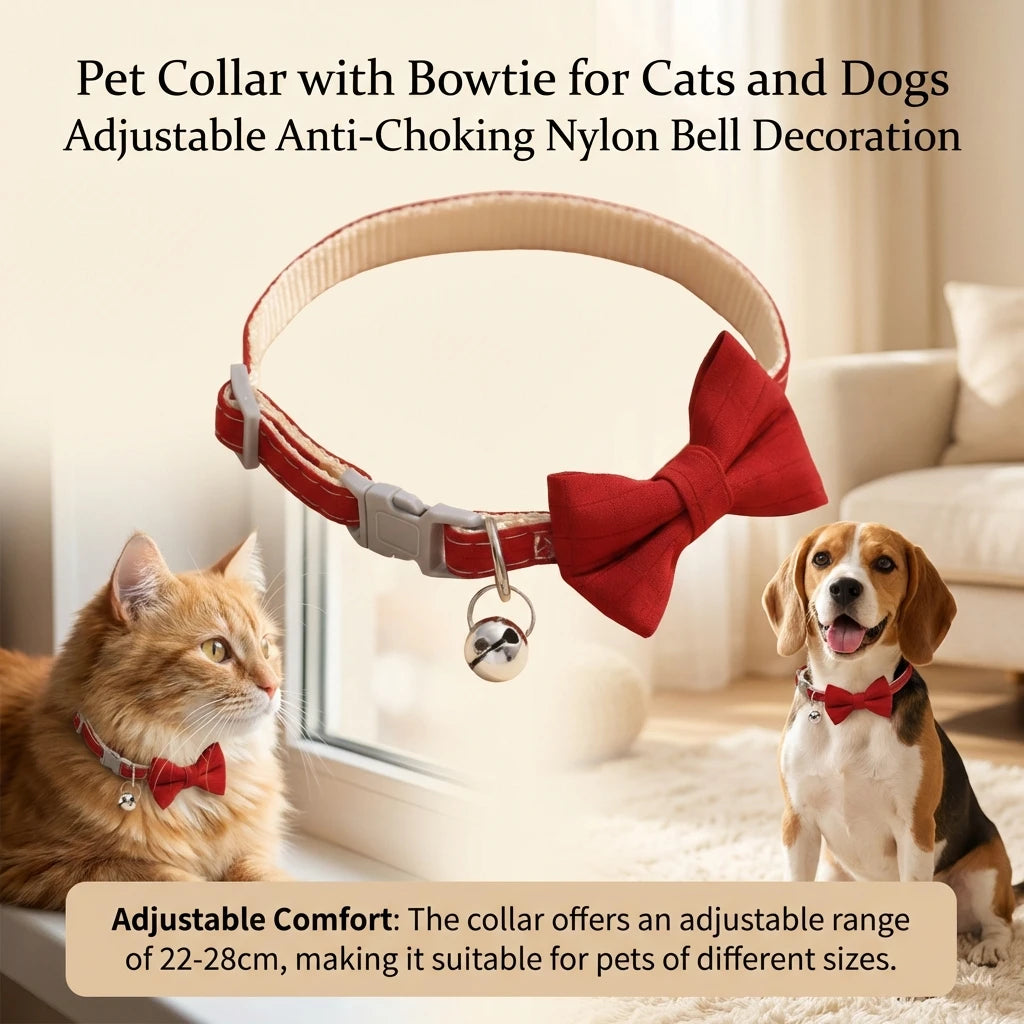 Pet Collar Adjustable 22-28cm Cat Collars Cute Bowknot Necklace Soft Bell Puppy Lead Pet Product Cat Dog Accessories