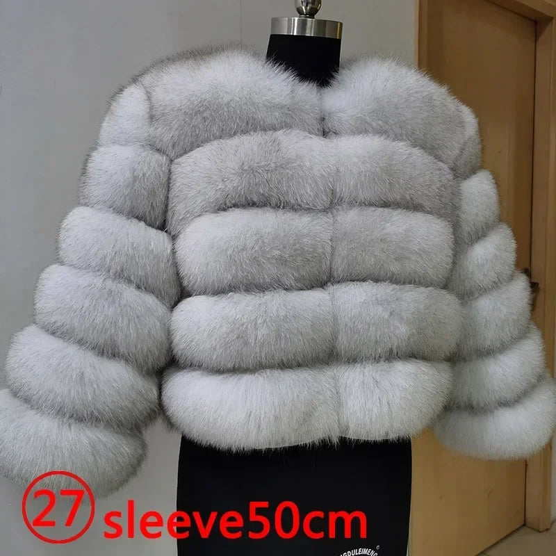 Women's Fox Fur Coat with Detachable Sleeves