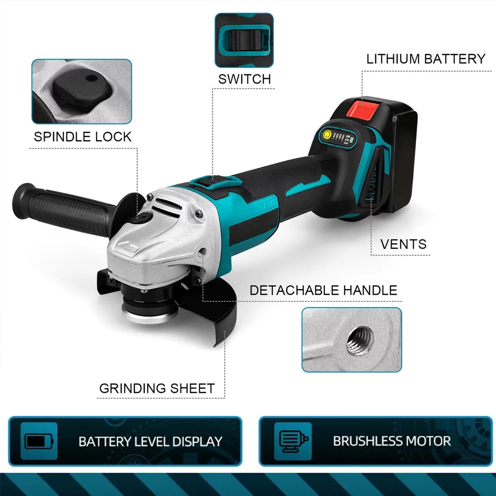 125mm Grinder Power Tool Polishing Cutting Machine For Makita 18V Battery Brushless Angle Grinder Cordless Electric Angle