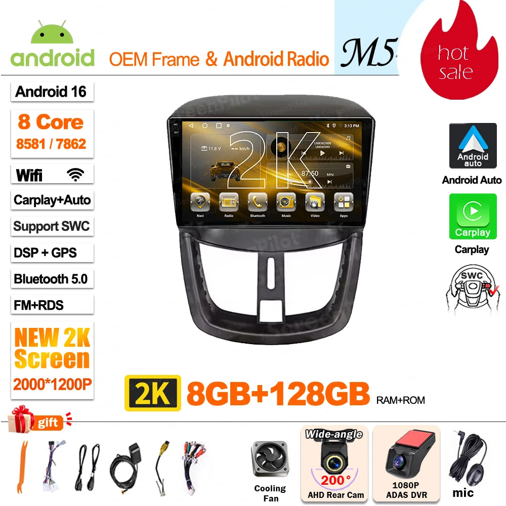 9" Android Car Stereo for Peugeot 207 & 207CC (2006–2015) — Wireless Android Auto, CarPlay, GPS, WiFi