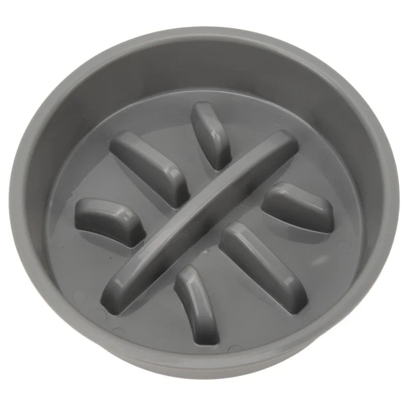 Gray Slow Feeder Dog Bowl - Raised Ridge Pattern Feeding Dish
