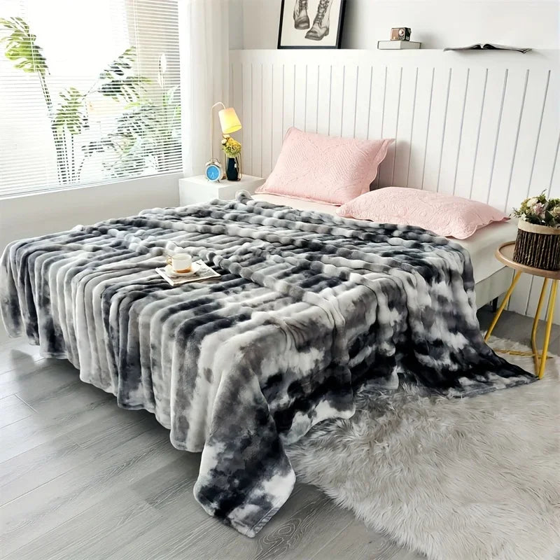 Faux Rabbit Fur Throw Blanket, Thick Plush Bed Blanket