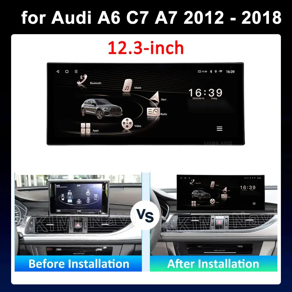 12.3" Android Screen for Audi A6 C7 & A7 (2012–2018) — Wireless CarPlay, Android Auto, QLED, GPS, WiFi