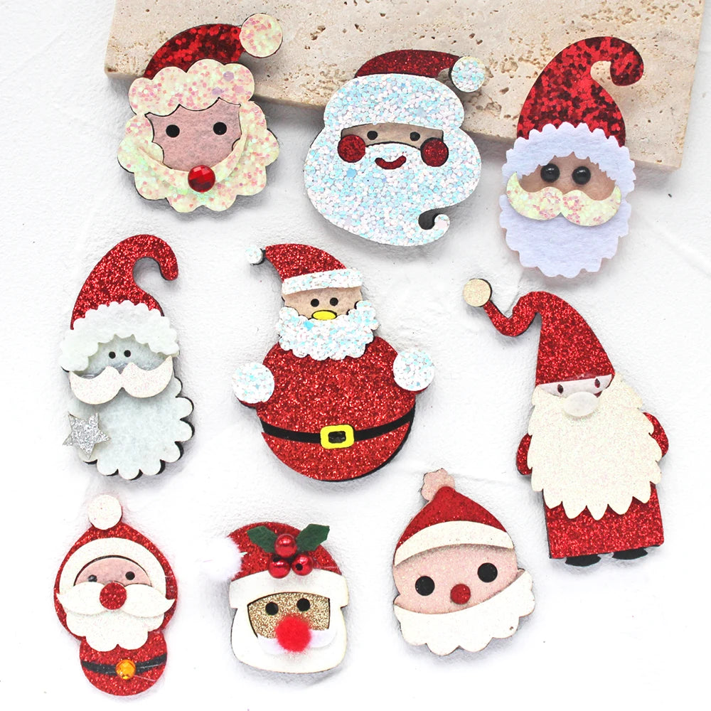10pcs Glitter Padded Applique Reindeer with Red Nose  for DIY Christmas Hair Clips Bow Accessories Felts Supply Party Decor