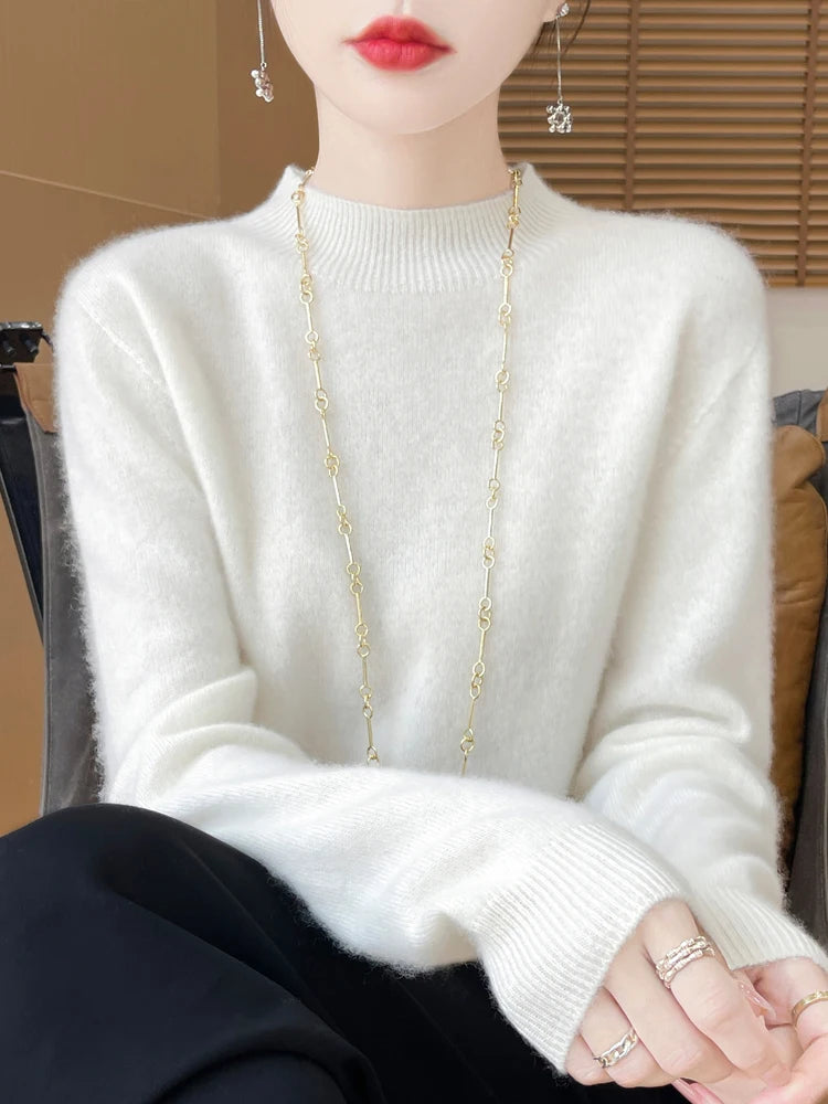 Women's Merino Wool Mock Neck Sweater, Long Sleeve