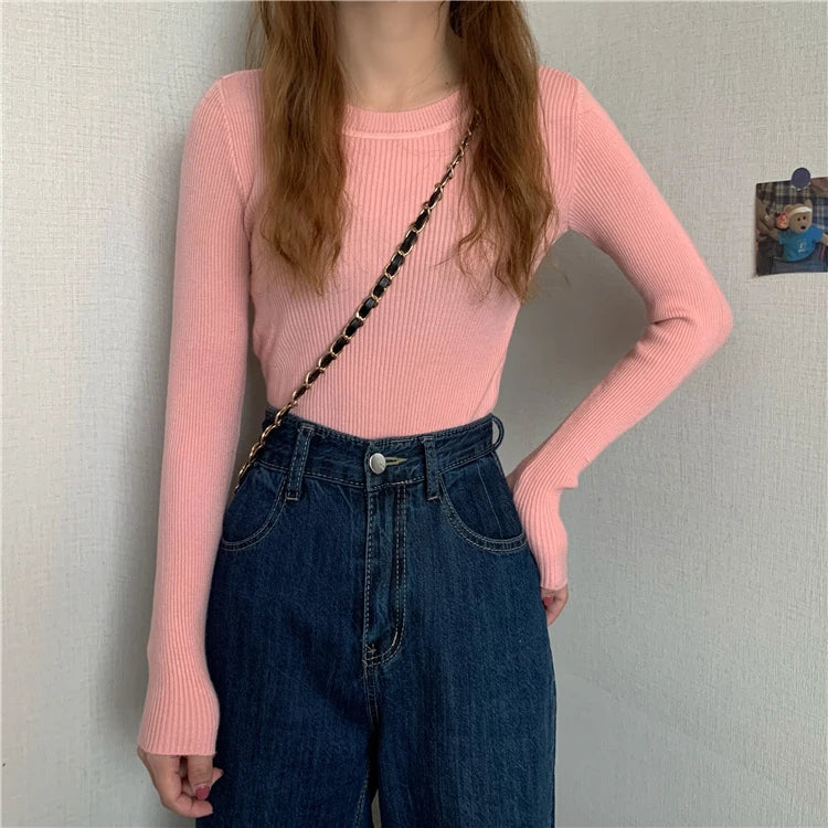 Women's Basic Knit Pullover — Stretch Crew Neck Jumper